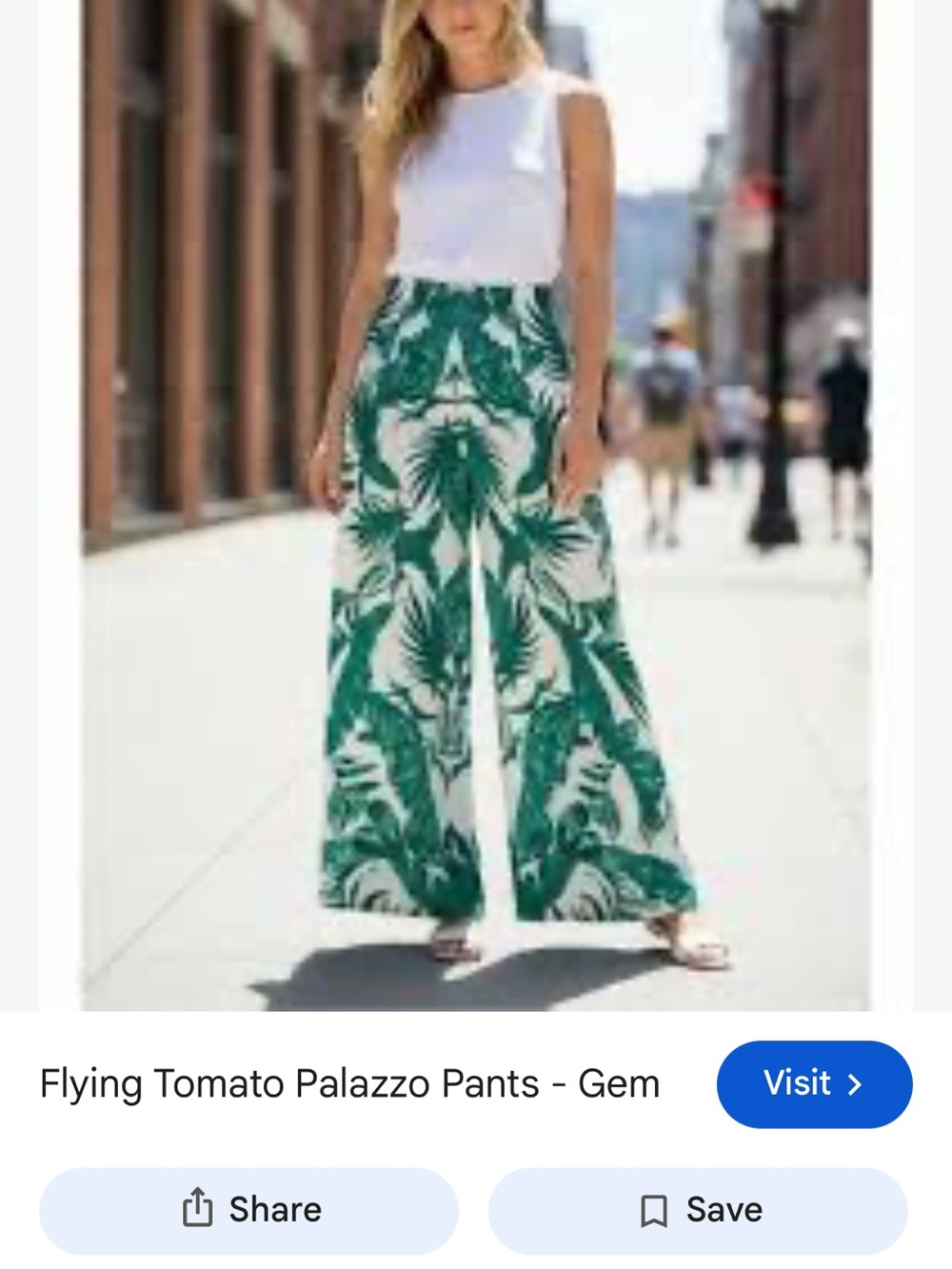 Flying Tomato White and Gem Green Tropical Wide-Leg Pants